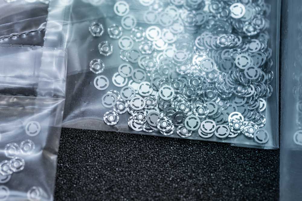 Etched parts in bags